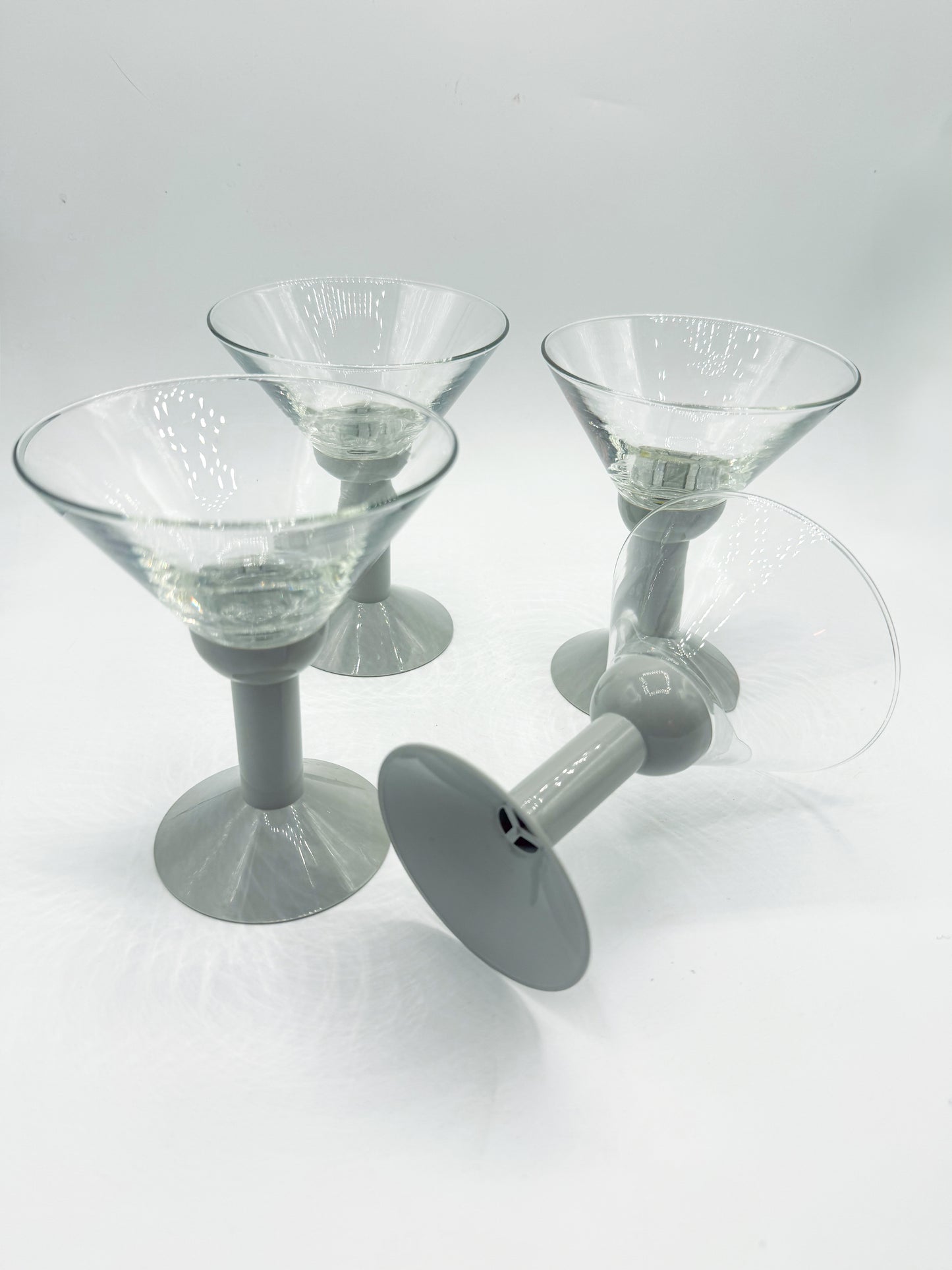 Set of 4 Vintage 1980s Bodum Oktett Grey Martini Glasses with Grey Plastic Bases