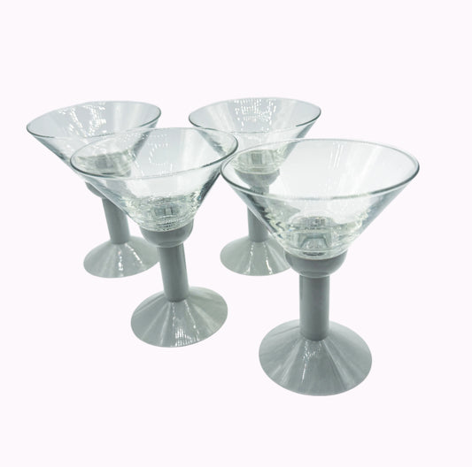 Set of 4 Vintage 1980s Bodum Oktett Grey Martini Glasses with Grey Plastic Bases