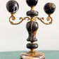 Pair of Black Marble and Brass Candelabra, Brecciated Stone Mid Century