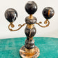 Pair of Black Marble and Brass Candelabra, Brecciated Stone Mid Century