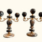 Pair of Black Marble and Brass Candelabra, Brecciated Stone Mid Century