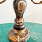 Pair of Black Marble and Brass Candelabra, Brecciated Stone Mid Century