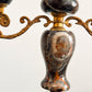 Pair of Black Marble and Brass Candelabra, Brecciated Stone Mid Century