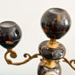 Pair of Black Marble and Brass Candelabra, Brecciated Stone Mid Century