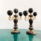 Pair of Black Marble and Brass Candelabra, Brecciated Stone Mid Century