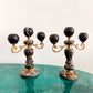 Pair of Black Marble and Brass Candelabra, Brecciated Stone Mid Century