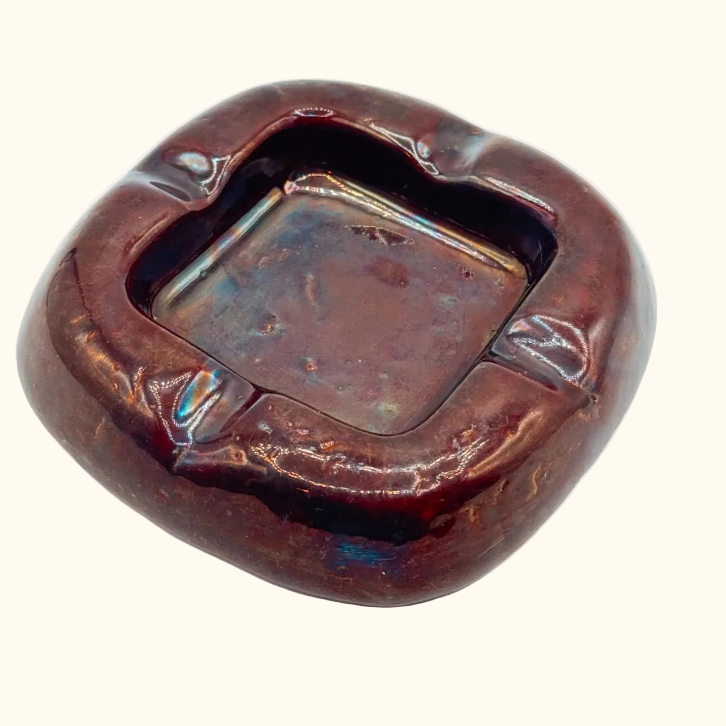 1970s Italian Chunky Brown Ceramic Ashtray with Iridescent Glaze