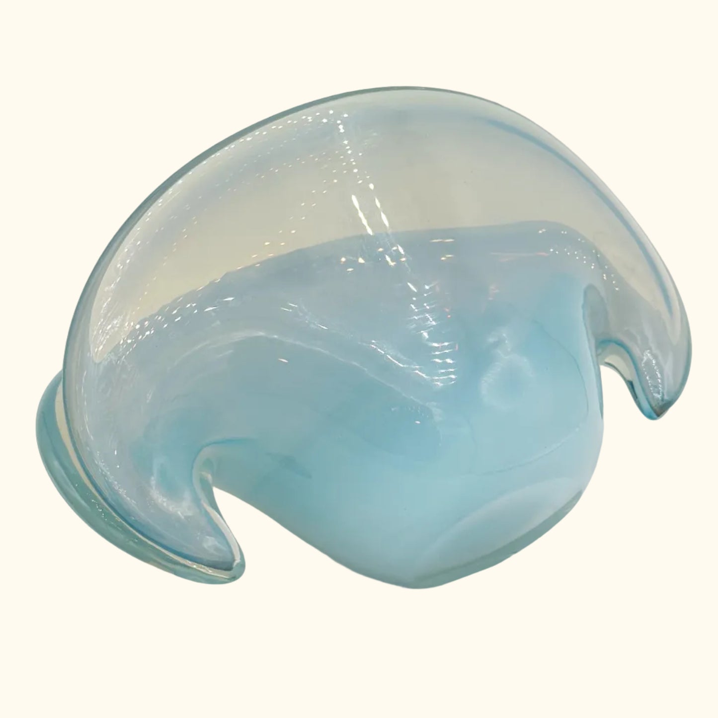 Murano Opalescent Blue Amber Shell Clam Glass Bowl Mid Century