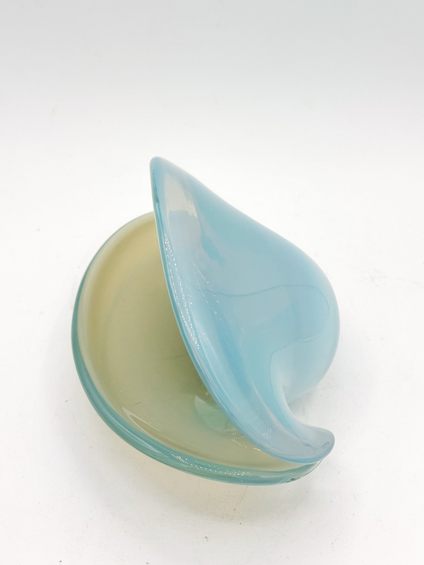 Murano Opalescent Blue Amber Shell Clam Glass Bowl Mid Century