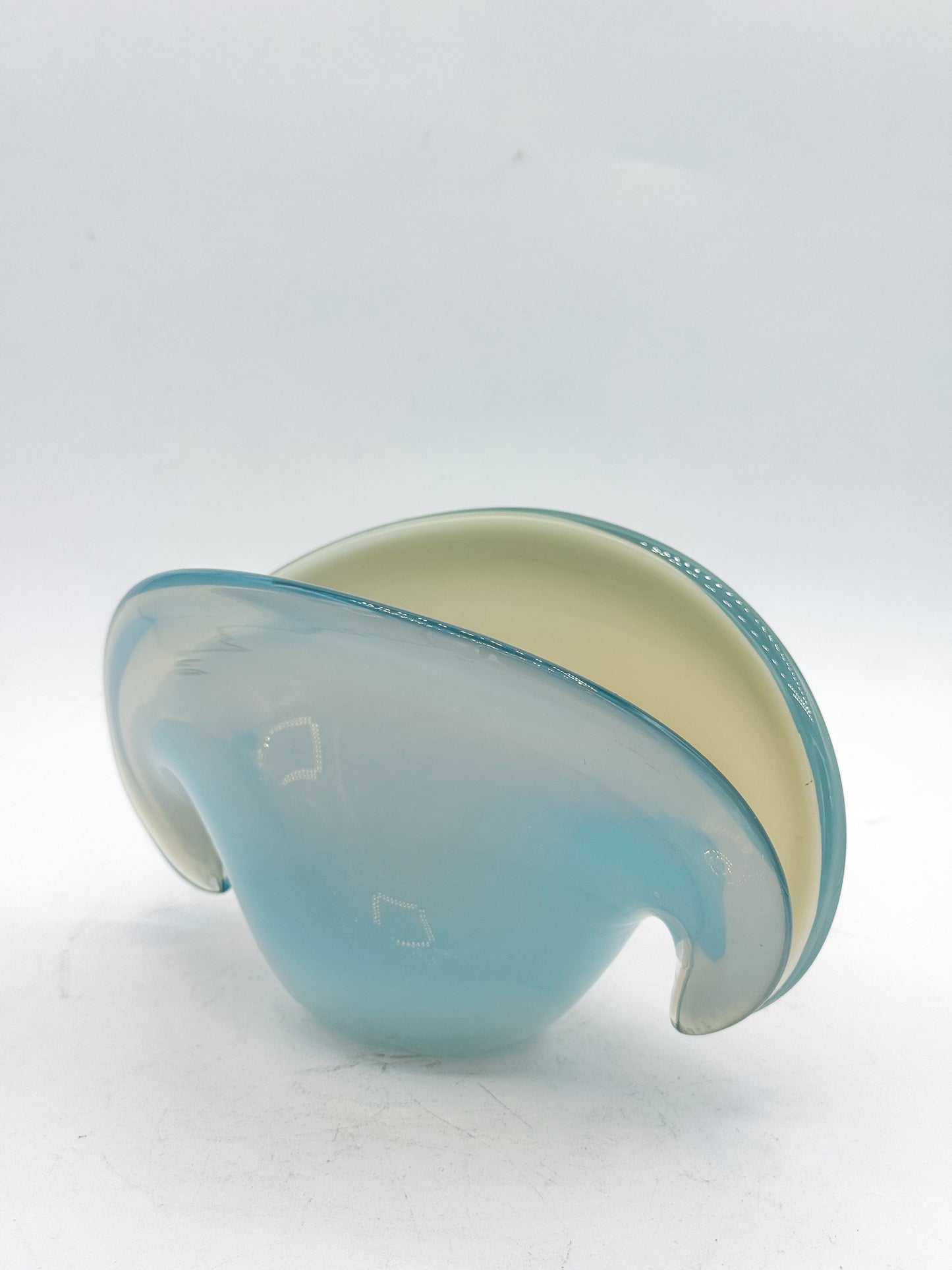 Murano Opalescent Blue Amber Shell Clam Glass Bowl Mid Century
