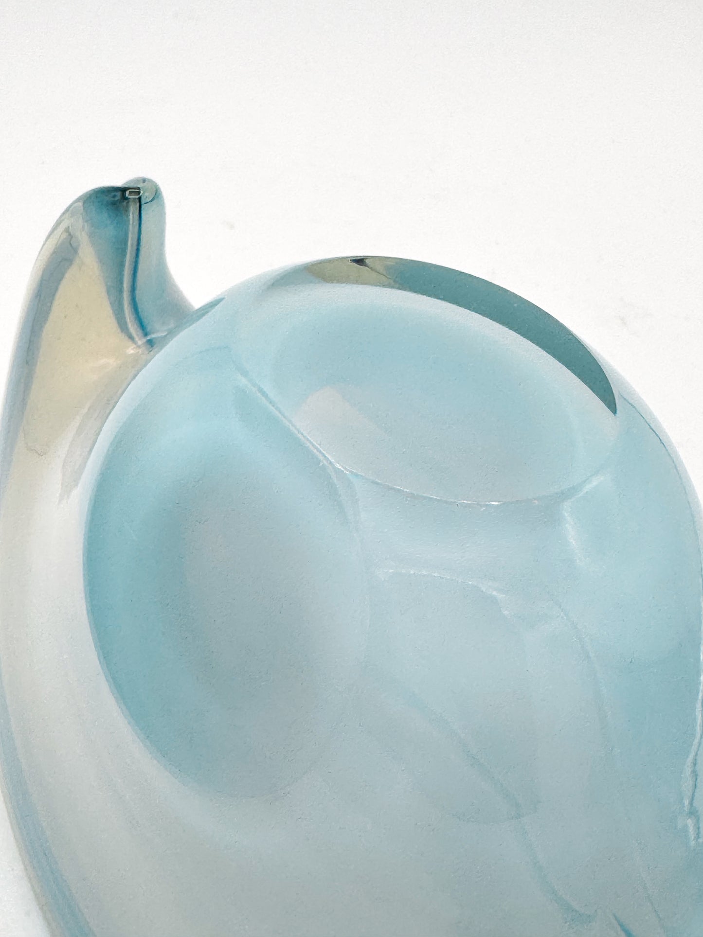 Murano Opalescent Blue Amber Shell Clam Glass Bowl Mid Century