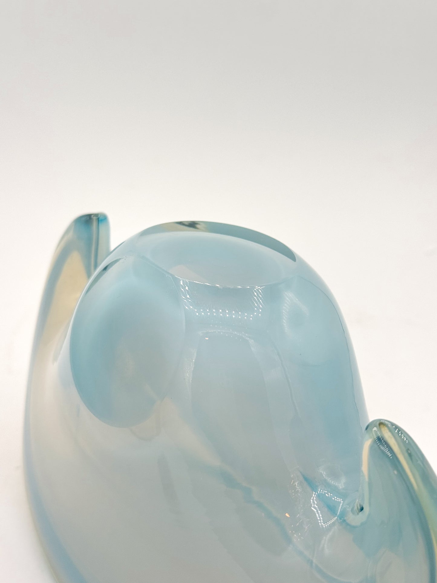Murano Opalescent Blue Amber Shell Clam Glass Bowl Mid Century