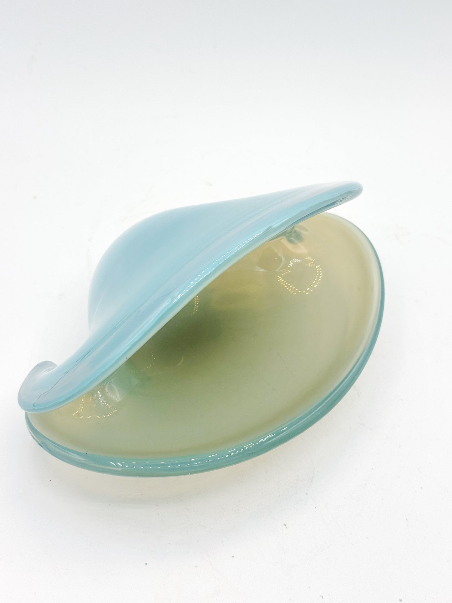 Murano Opalescent Blue Amber Shell Clam Glass Bowl Mid Century