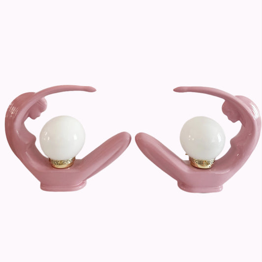 Art Deco Lady Lamps – Pink Ceramic Pair – 1980s Sculptural Lighting