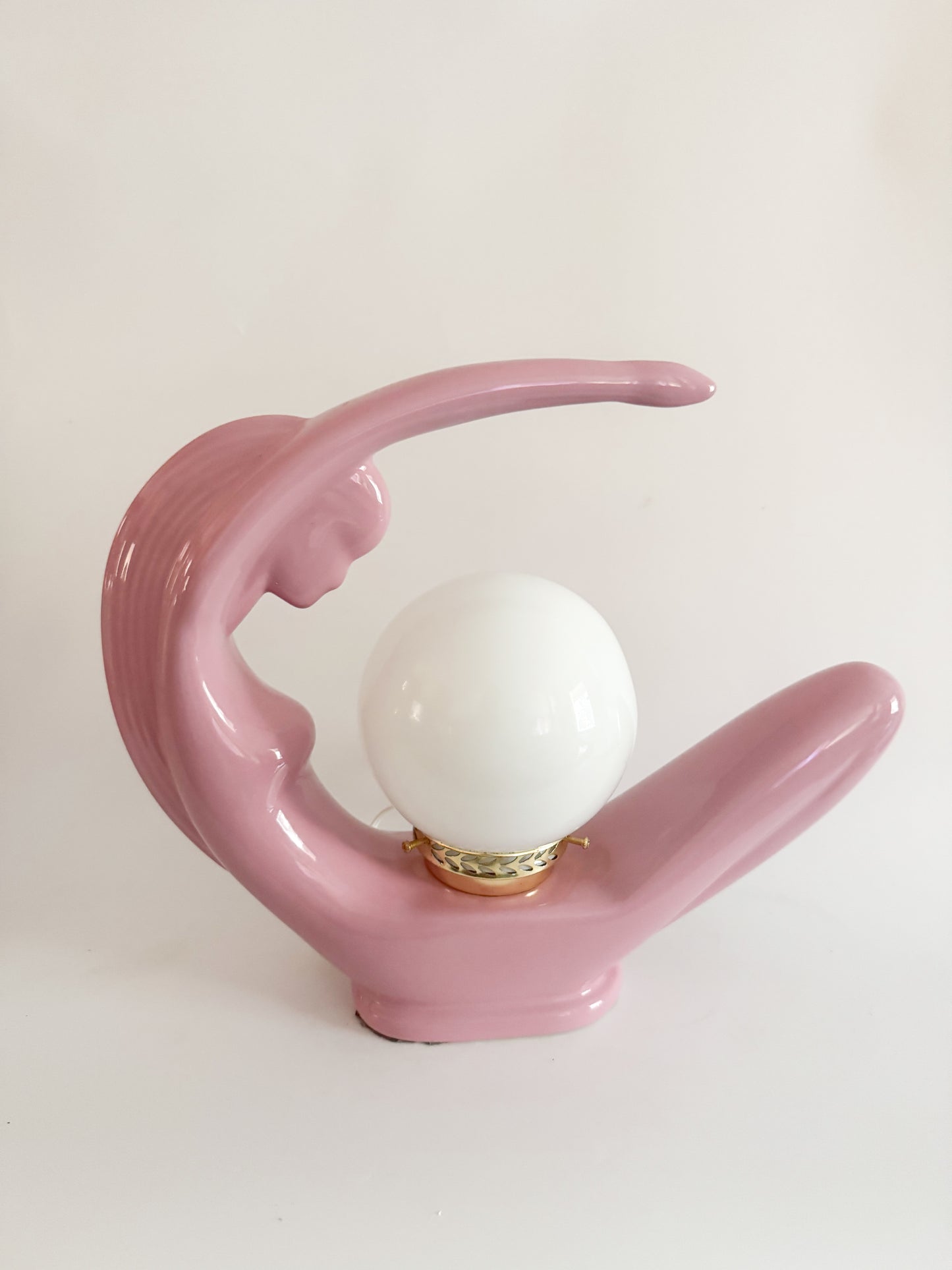 Art Deco Lady Lamps – Pink Ceramic Pair – 1980s Sculptural Lighting