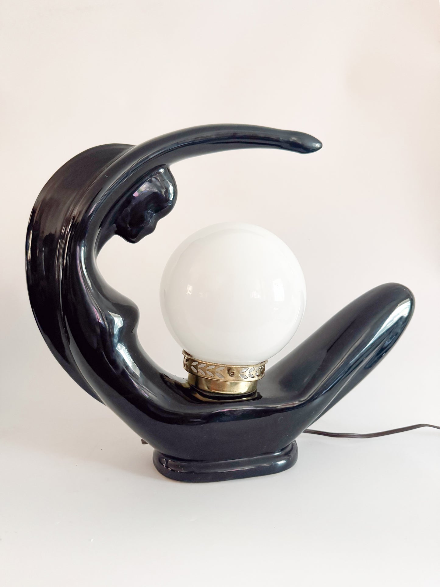 Art Deco Moon Lady Lamps 80s  – Black x2