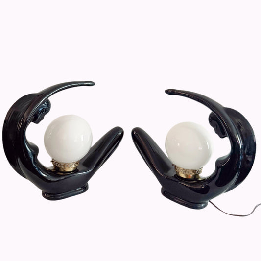 Art Deco Moon Lady Lamps 80s  – Black x2