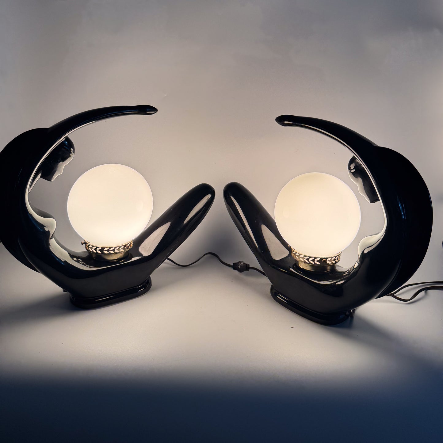 Art Deco Moon Lady Lamps 80s  – Black x2