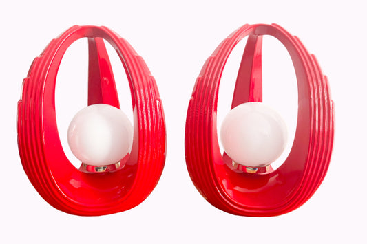 Pair of Red Space Age Sculptural Ceramic Table Lamps, Canada 1980s Post Modern