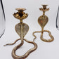 Pair of Vintage Brass Cobra Snake Candle Holders – Hand-Etched Revival Style