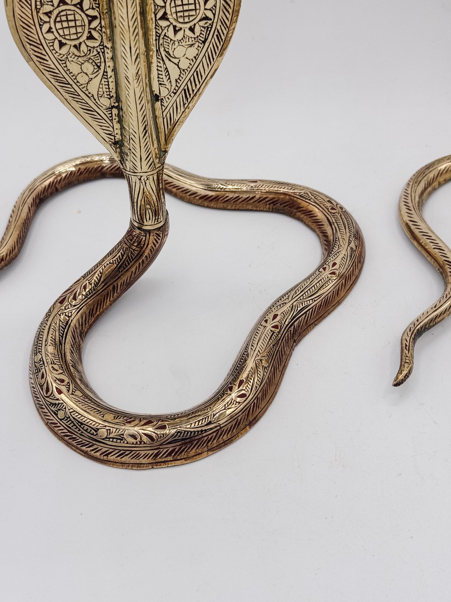 Pair of Vintage Brass Cobra Snake Candle Holders – Hand-Etched Revival Style