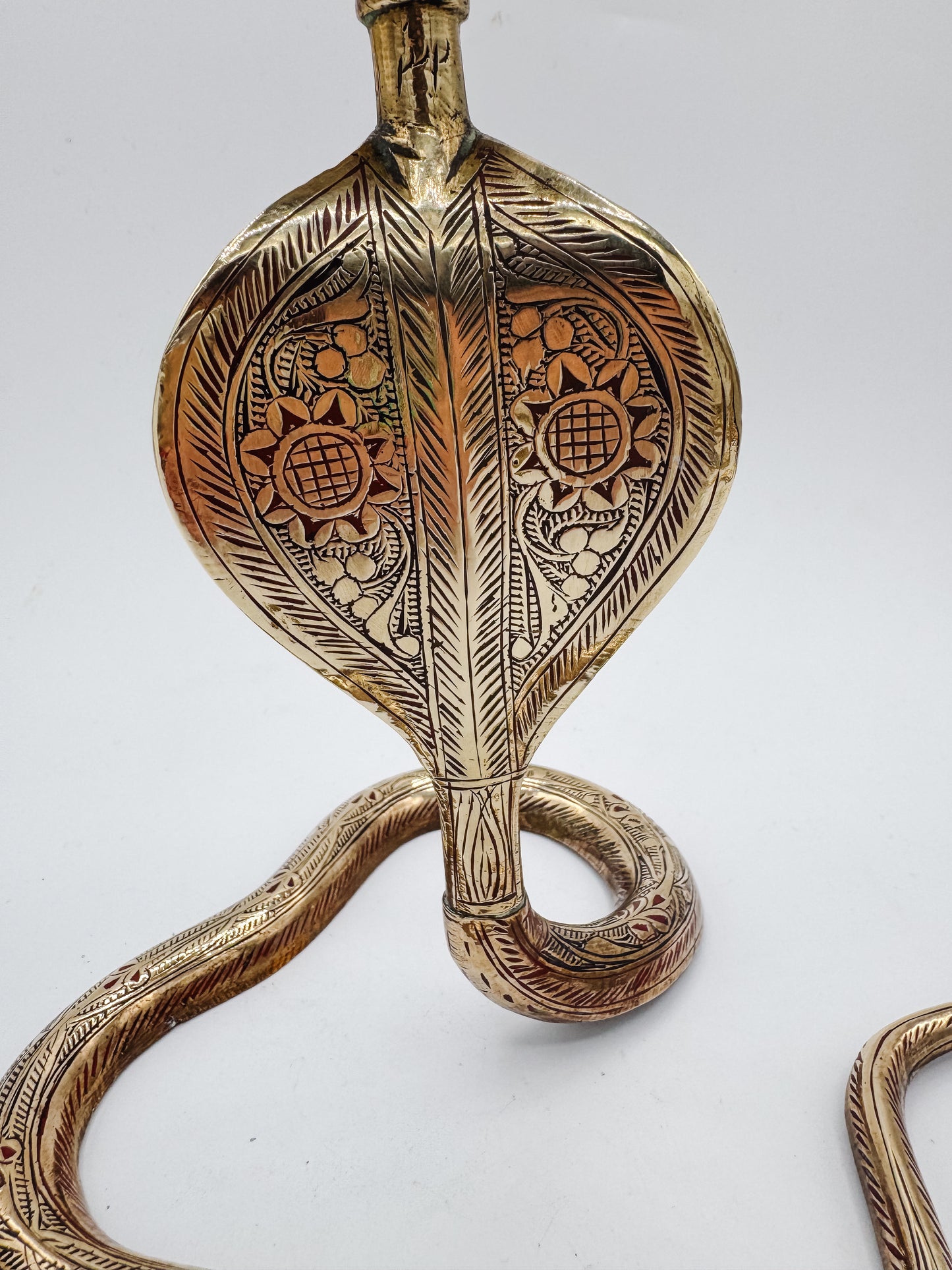 Pair of Vintage Brass Cobra Snake Candle Holders – Hand-Etched Revival Style