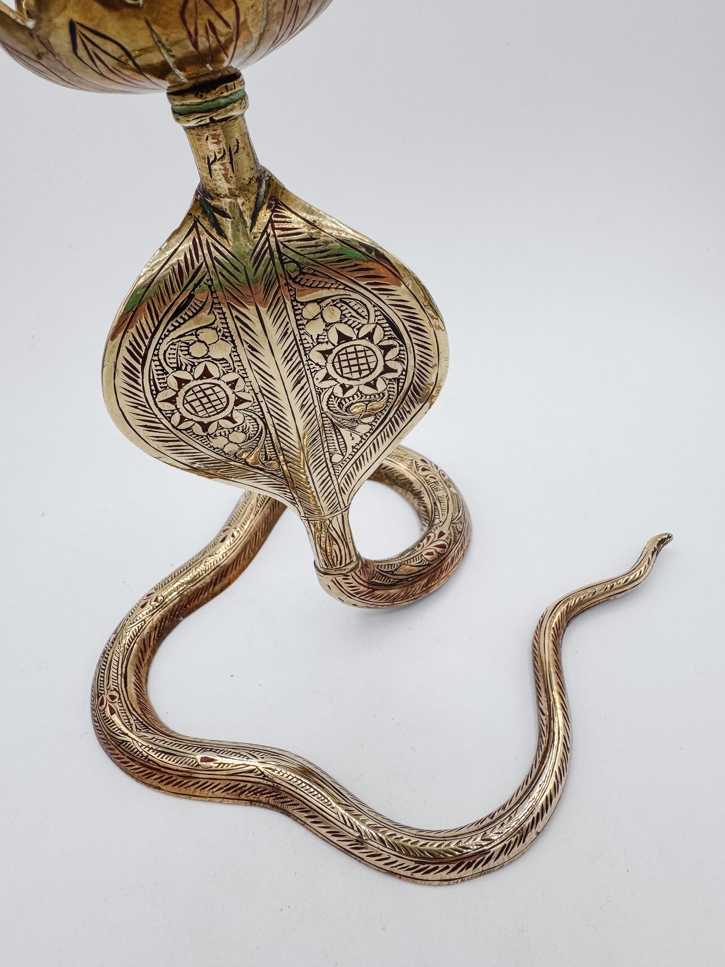 Pair of Vintage Brass Cobra Snake Candle Holders – Hand-Etched Revival Style