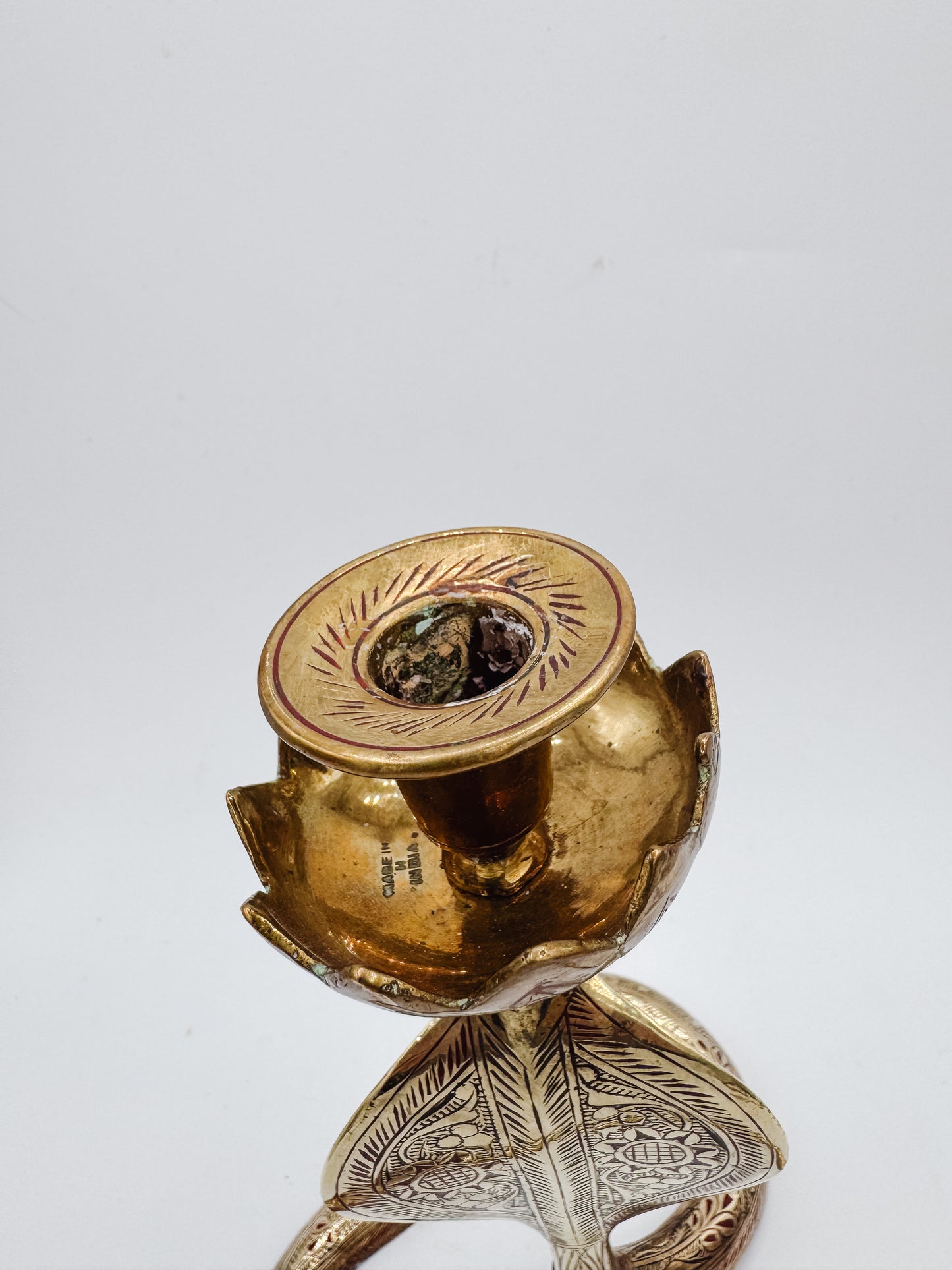 Pair of Vintage Brass Cobra Snake Candle Holders – Hand-Etched Revival Style