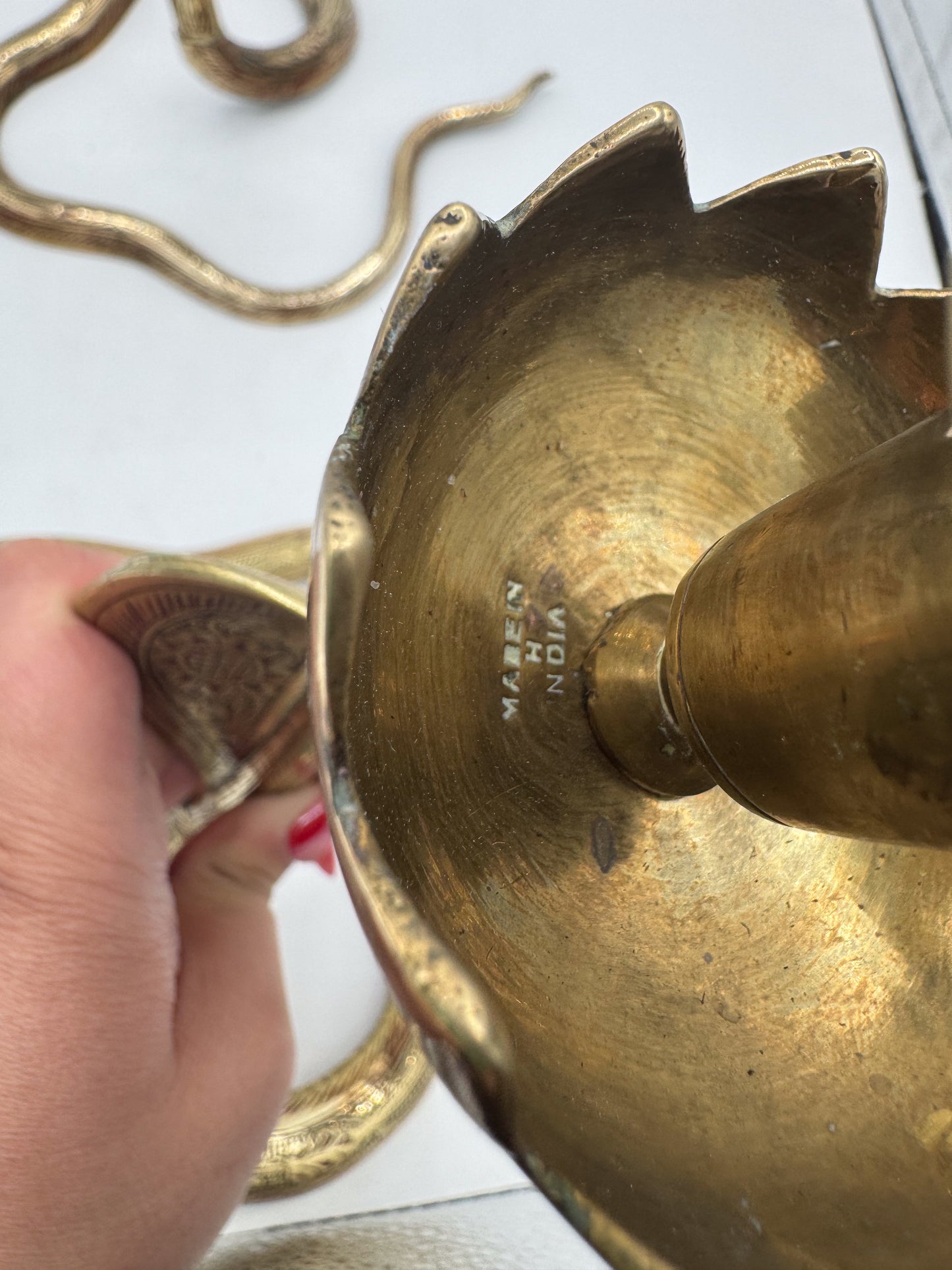 Pair of Vintage Brass Cobra Snake Candle Holders – Hand-Etched Revival Style