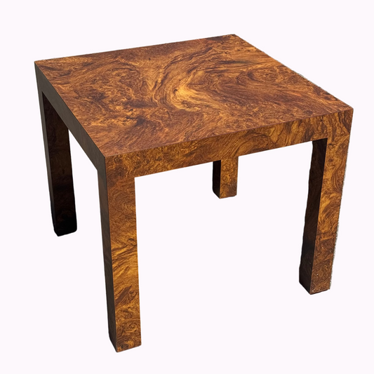 Vintage 1980s Laminated Burlwood Side Table Mid Century