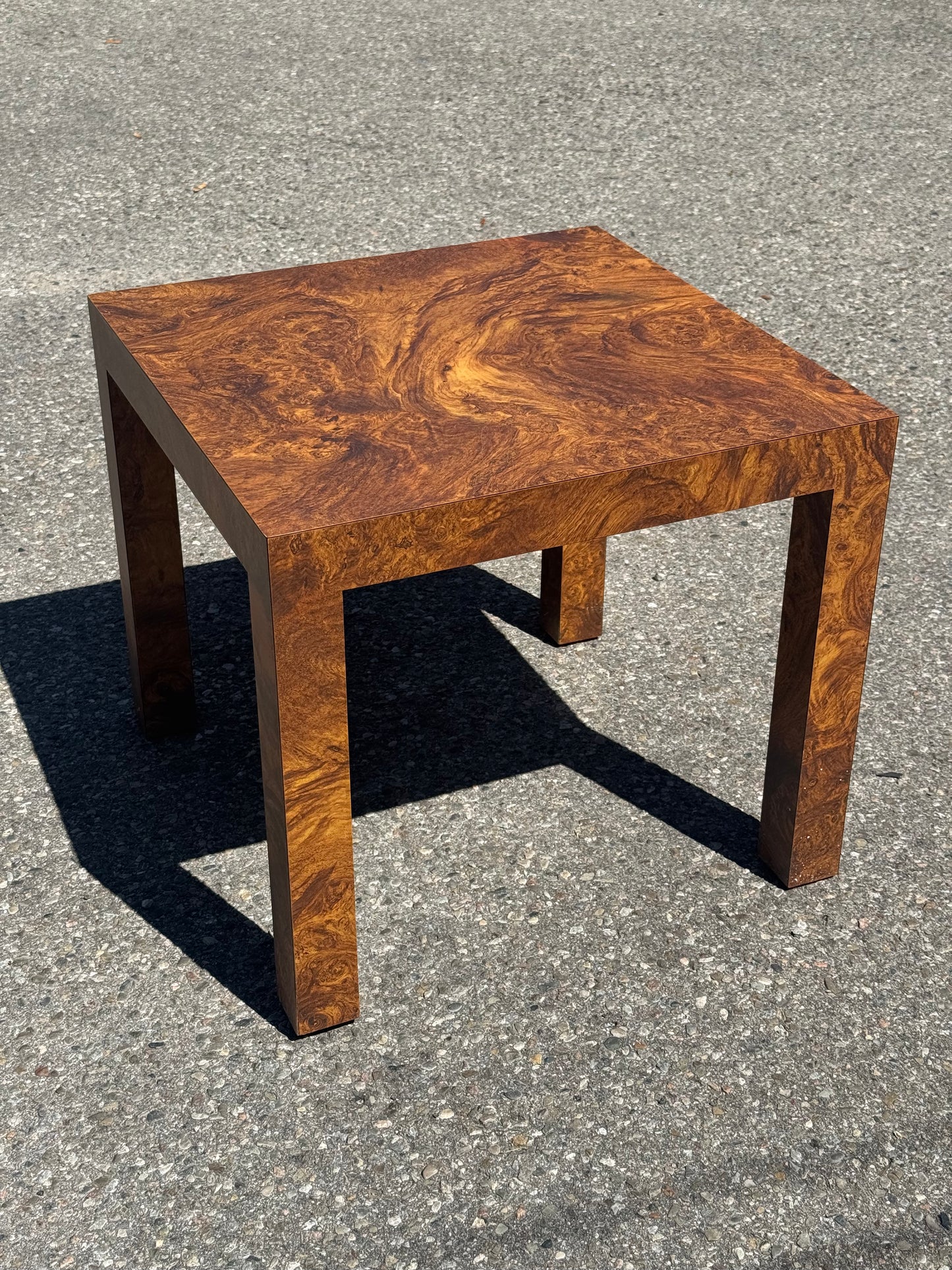 Vintage 1980s Laminated Burlwood Side Table Mid Century
