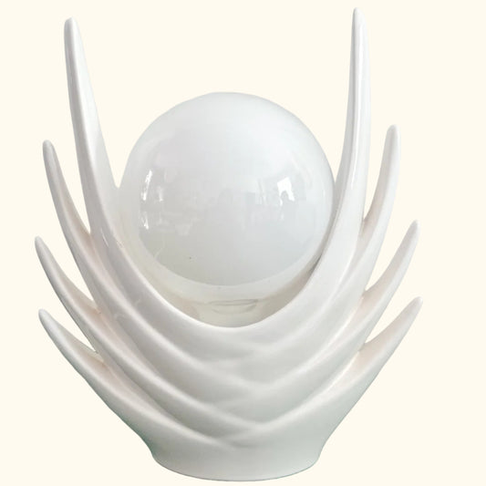 Italian Sculptural White Ceramic Cactus Table Lamp with Opaline Bulb, 1970s