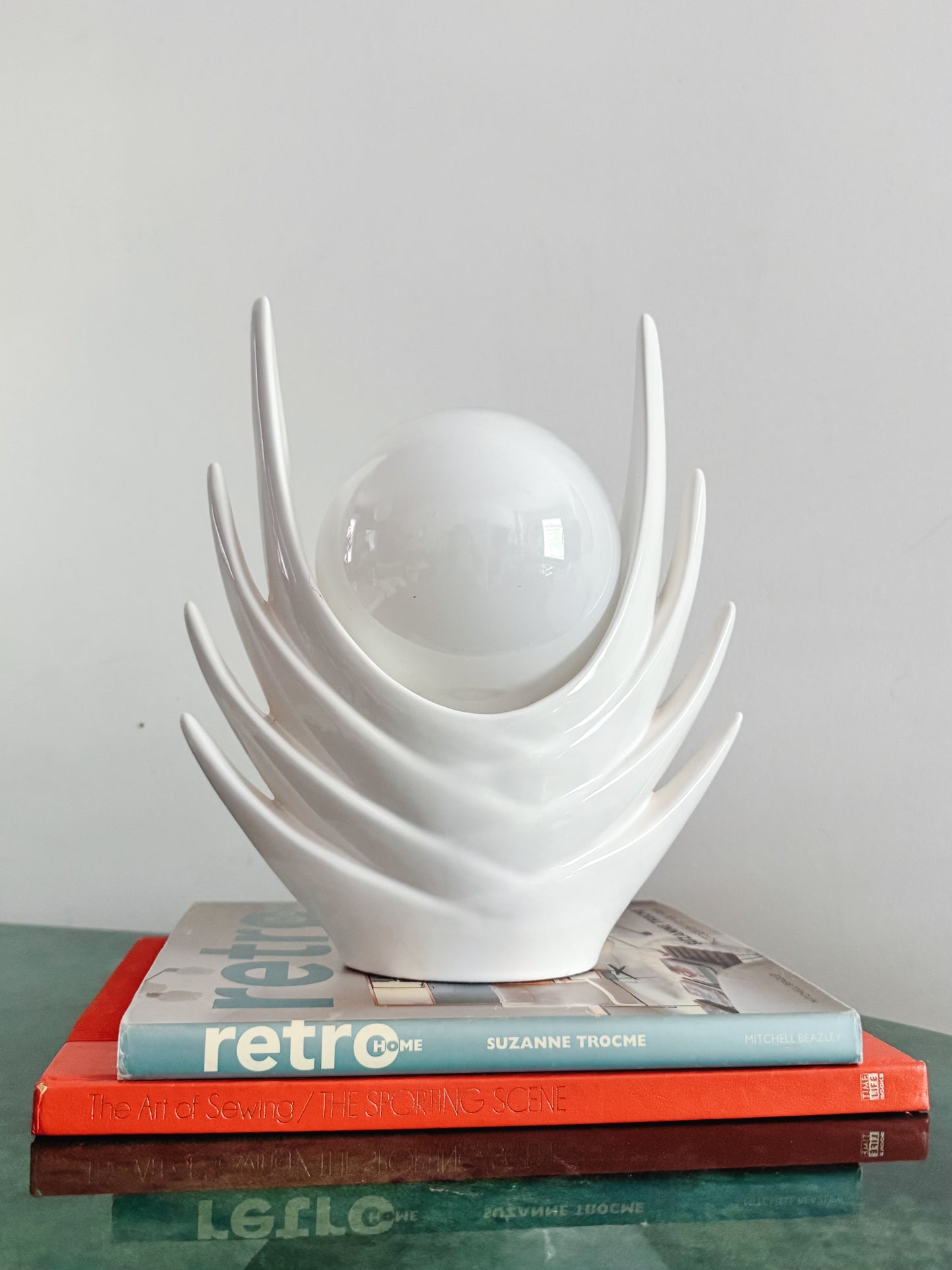 Italian Sculptural White Ceramic Cactus Table Lamp with Opaline Bulb, 1970s