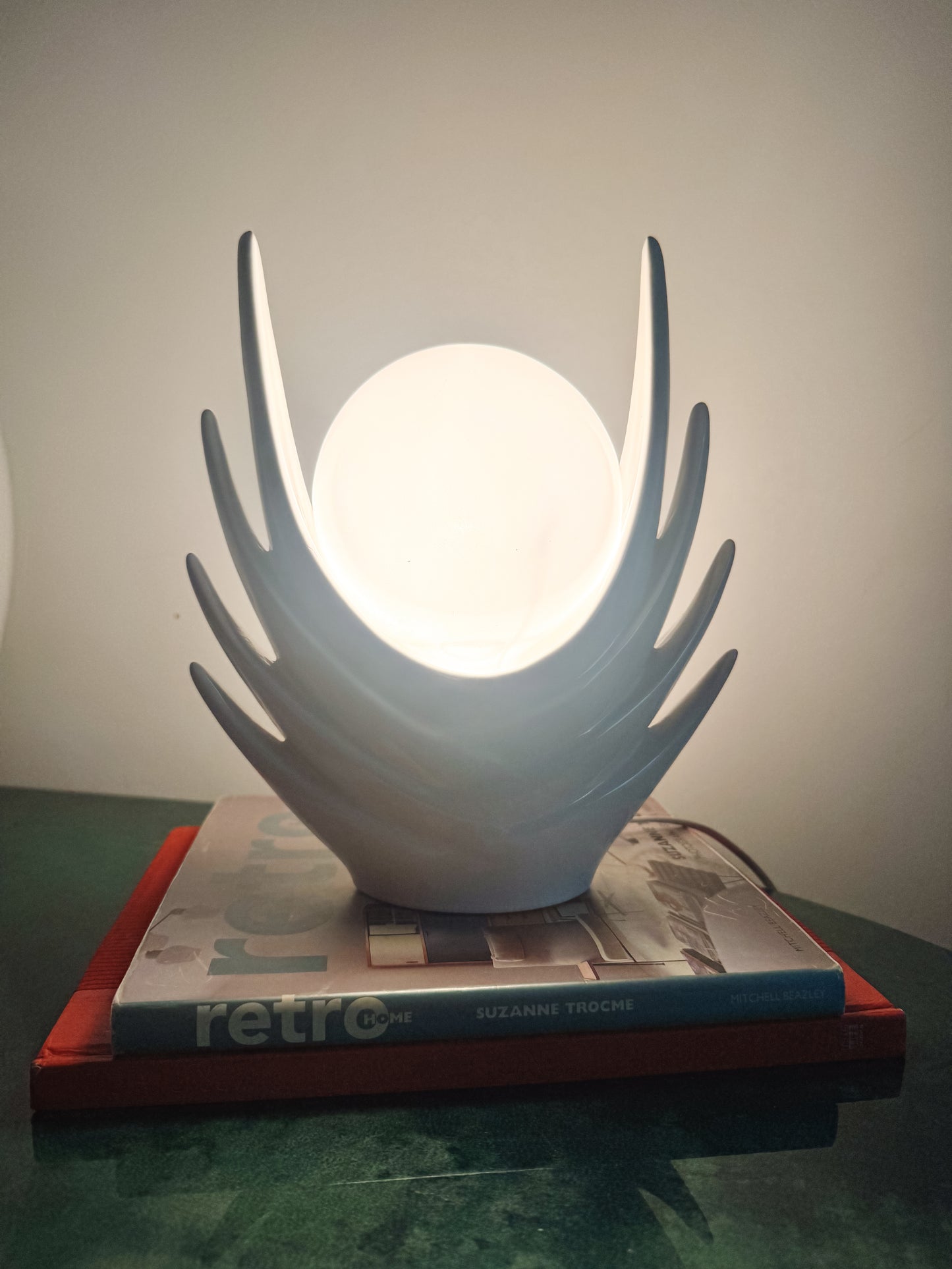 Italian Sculptural White Ceramic Cactus Table Lamp with Opaline Bulb, 1970s