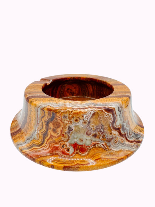 Large Brown Marble Onyx Swirl Ashtray - Cream Red Mid Century