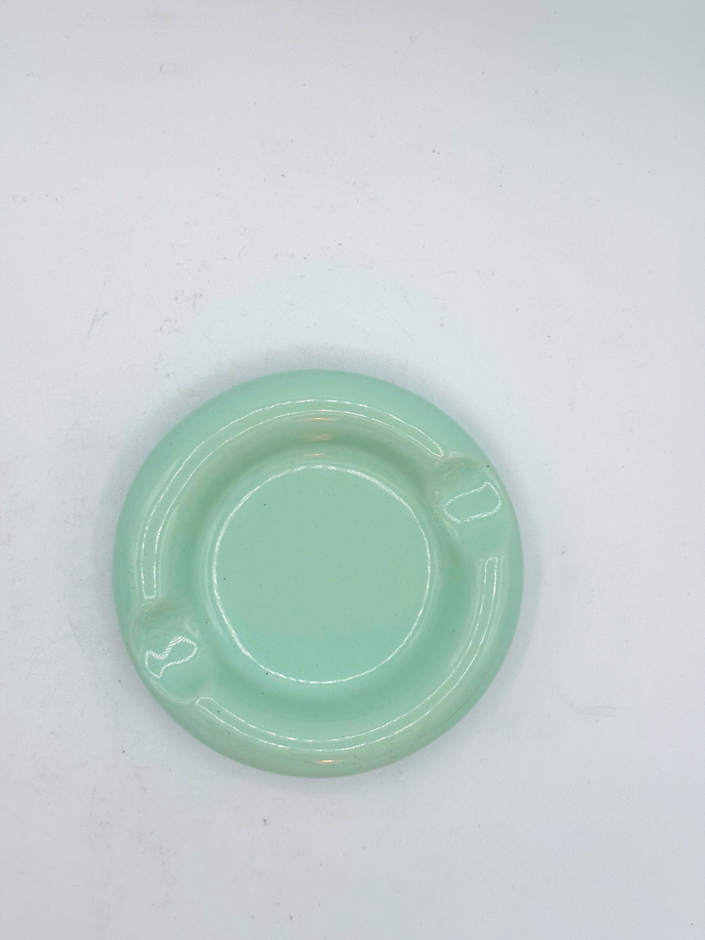 Vintage Pastel Green Ceramic Ashtray, Postmodern Design, Circa 1980