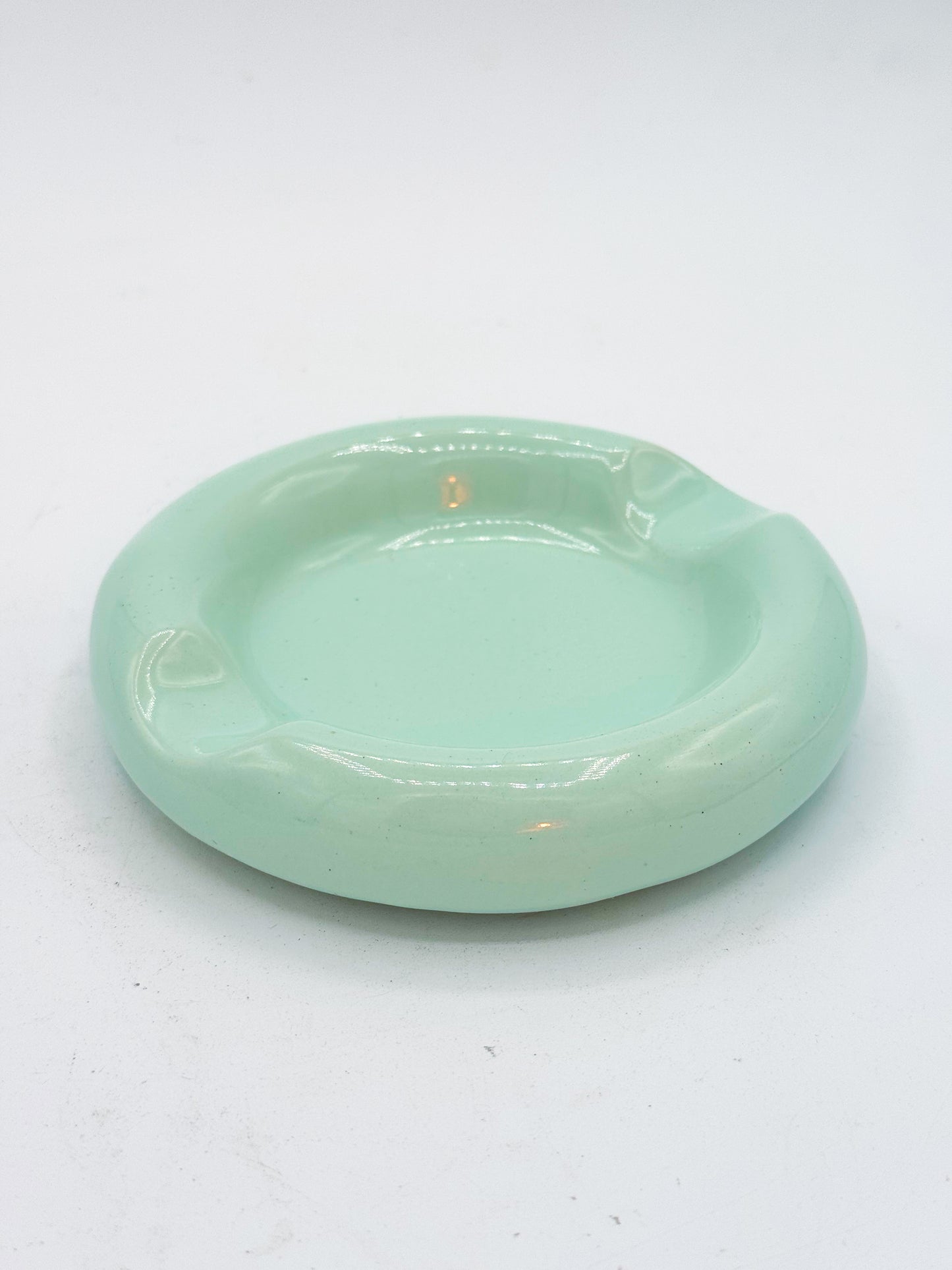 Vintage Pastel Green Ceramic Ashtray, Postmodern Design, Circa 1980
