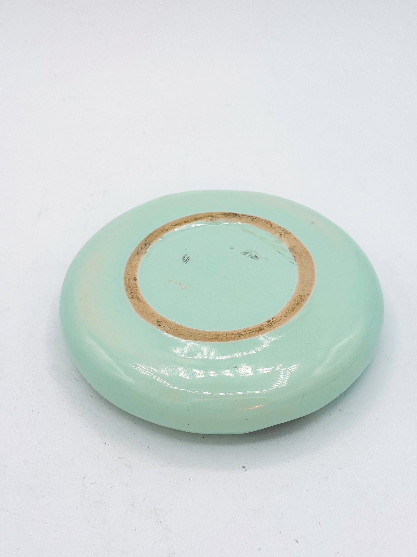 Vintage Pastel Green Ceramic Ashtray, Postmodern Design, Circa 1980
