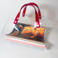 Vintage Lucite Magazine Holder with Red Handles Post Modern