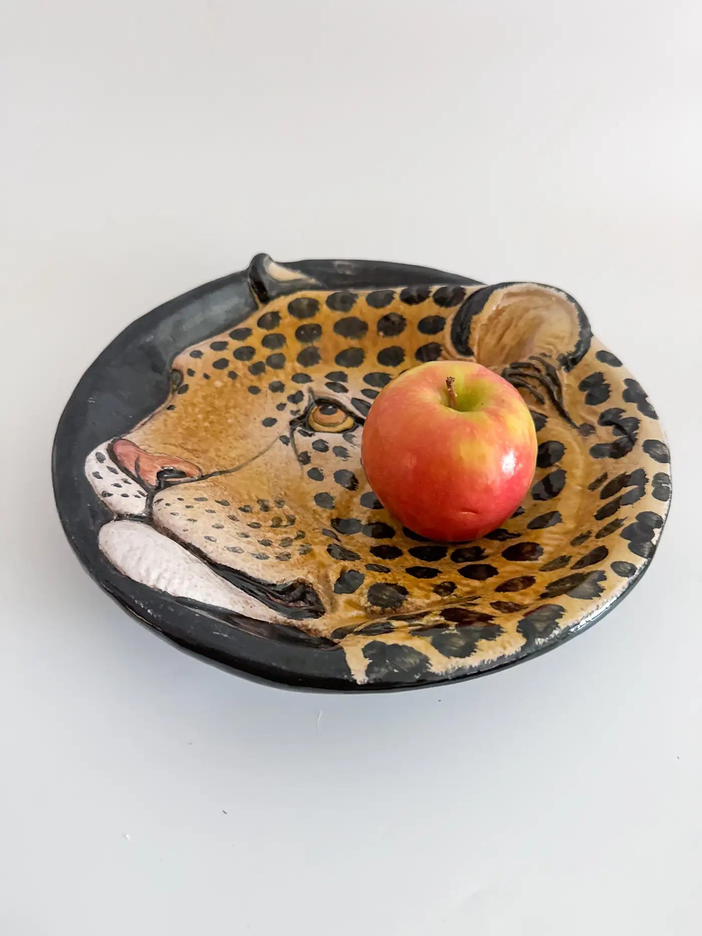 Hollywood Regency Italian Terracotta Majolica Glazed Leopard Cheetah Catchall