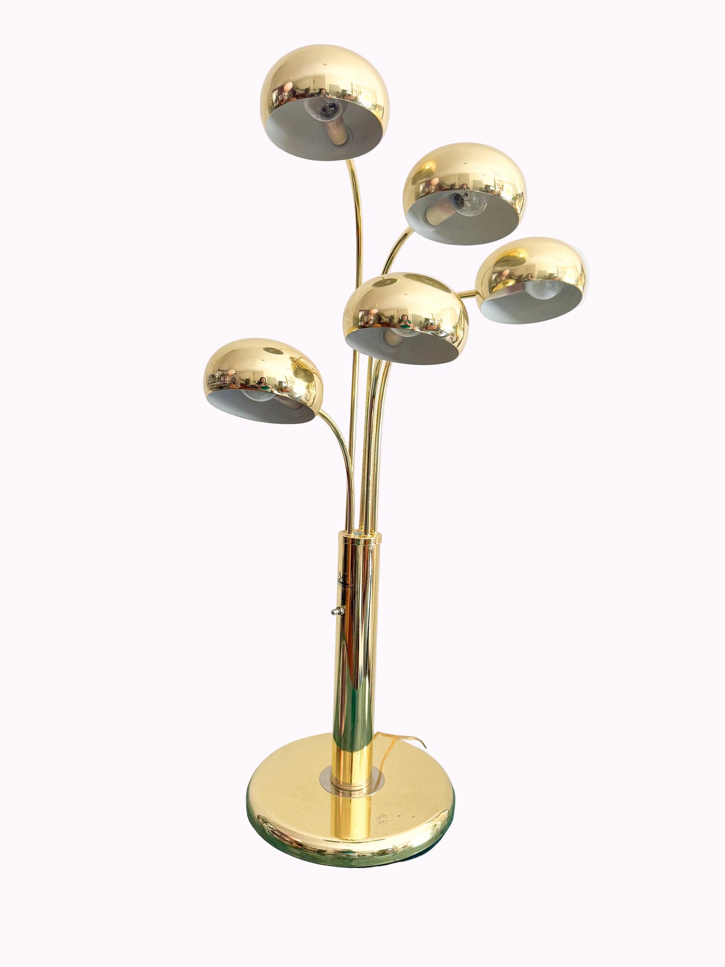 Vintage 70s Brass Waterfall Lamp Mid century — Heavy , 5 light bulbs