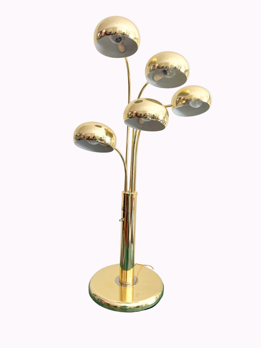 Vintage 70s Brass Waterfall Lamp Mid century — Heavy , 5 light bulbs