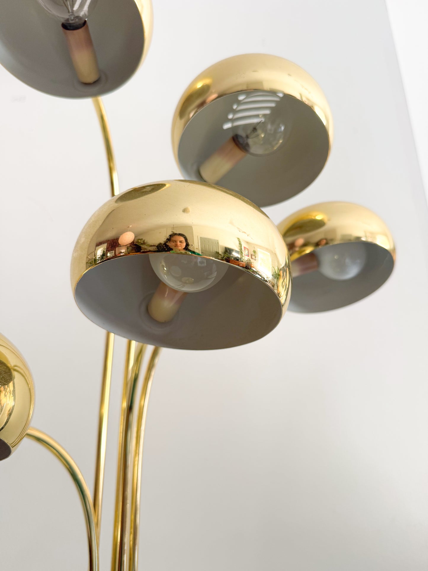 Vintage 70s Brass Waterfall Lamp Mid century — Heavy , 5 light bulbs