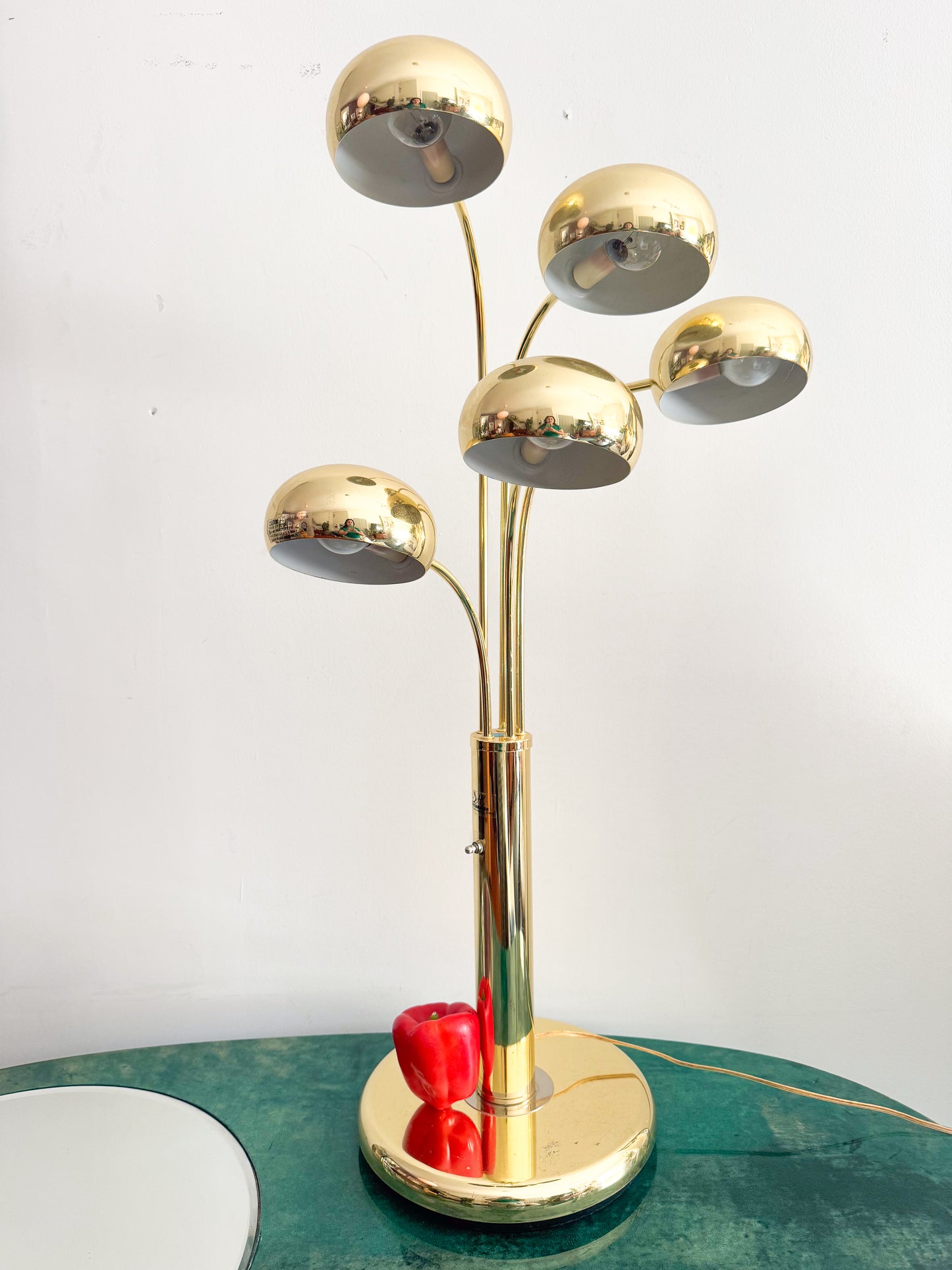 Vintage 70s Brass Waterfall Lamp Mid century — Heavy , 5 light bulbs