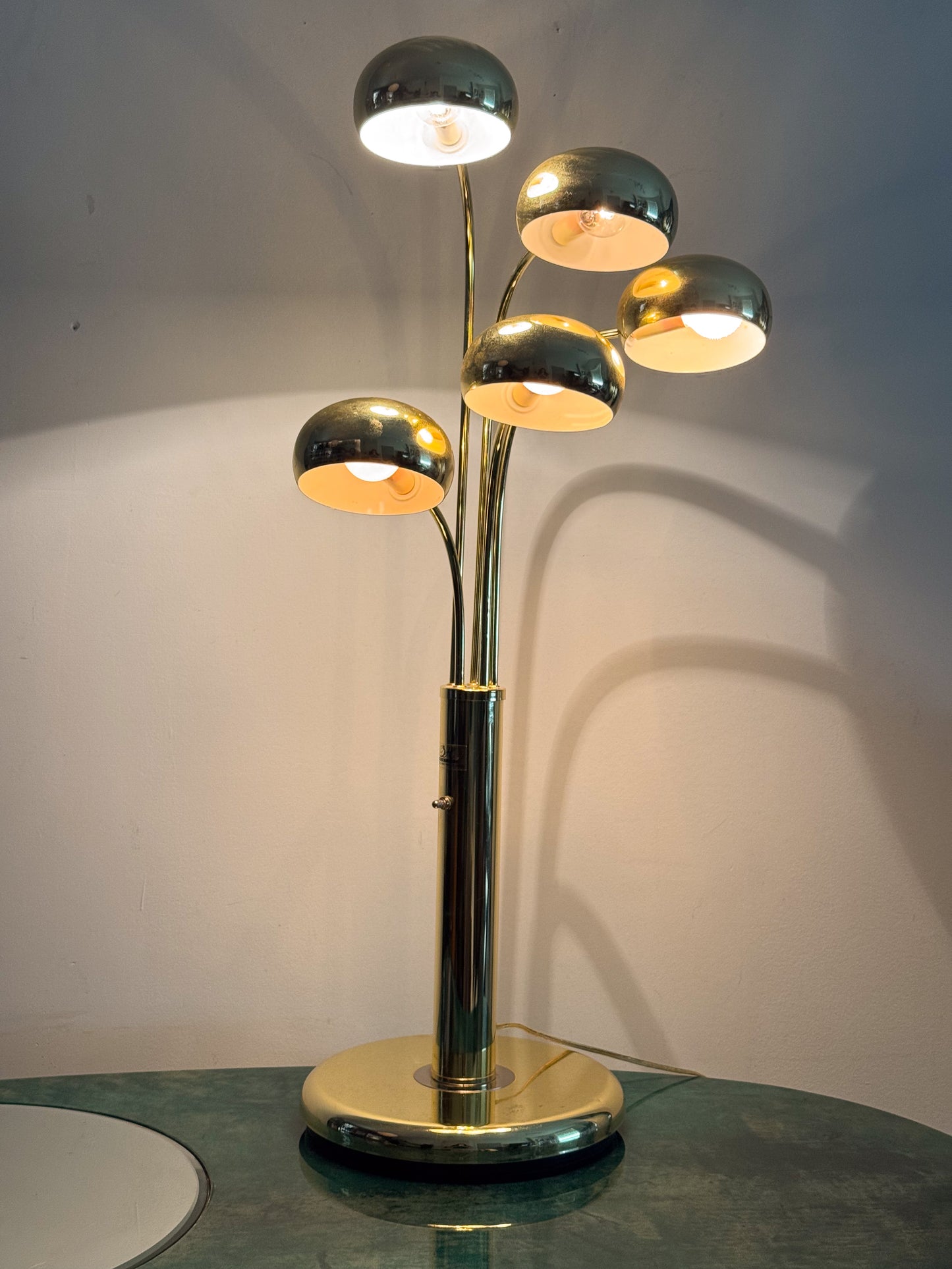 Vintage 70s Brass Waterfall Lamp Mid century — Heavy , 5 light bulbs