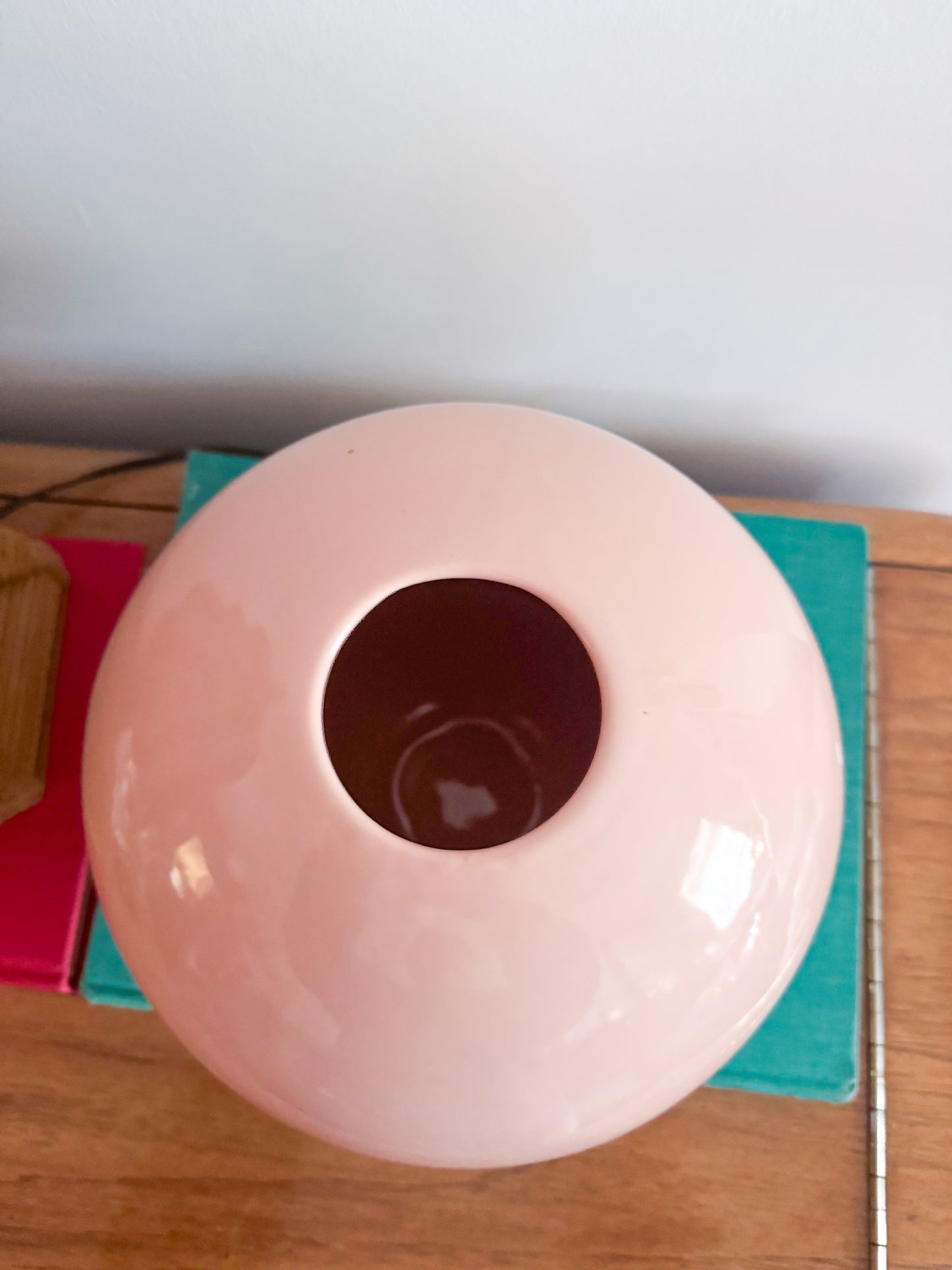 Large Vintage 1980s Bubblegum Pink Postmodern Celadon Sphere Vase by Haege