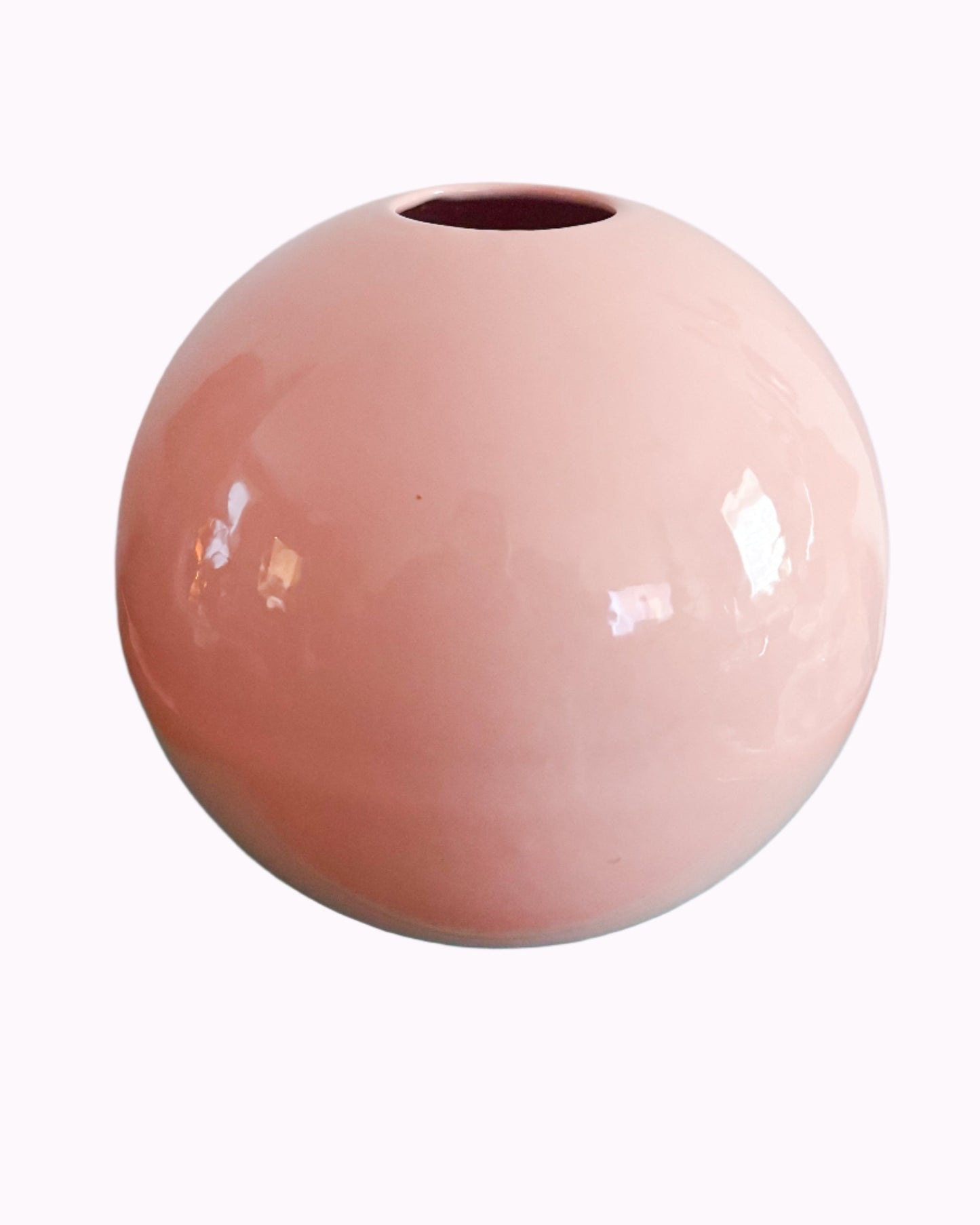 Large Vintage 1980s Bubblegum Pink Postmodern Celadon Sphere Vase by Haege