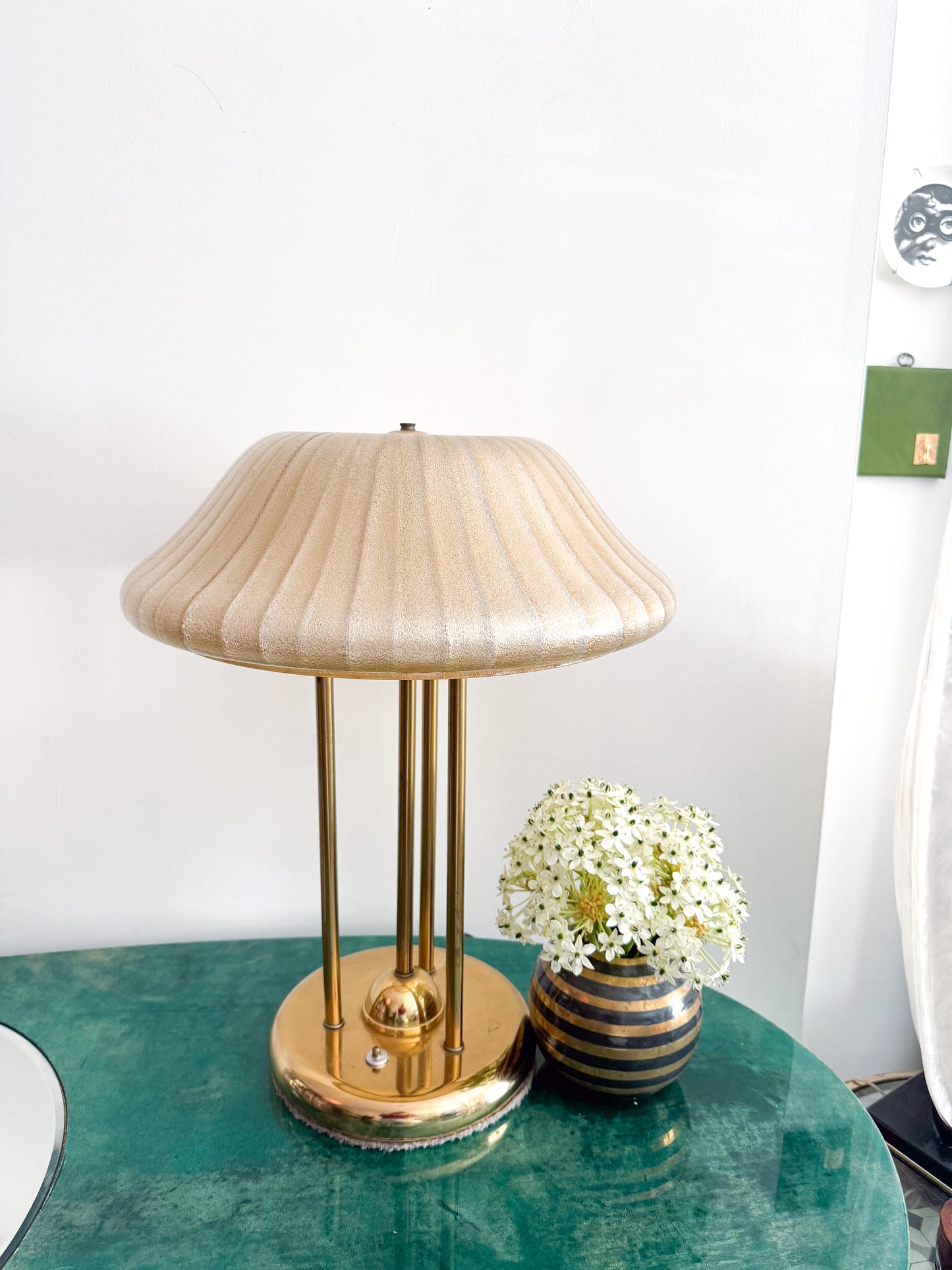 Vintage 1970's Mushroom Brass Lamp Plastic