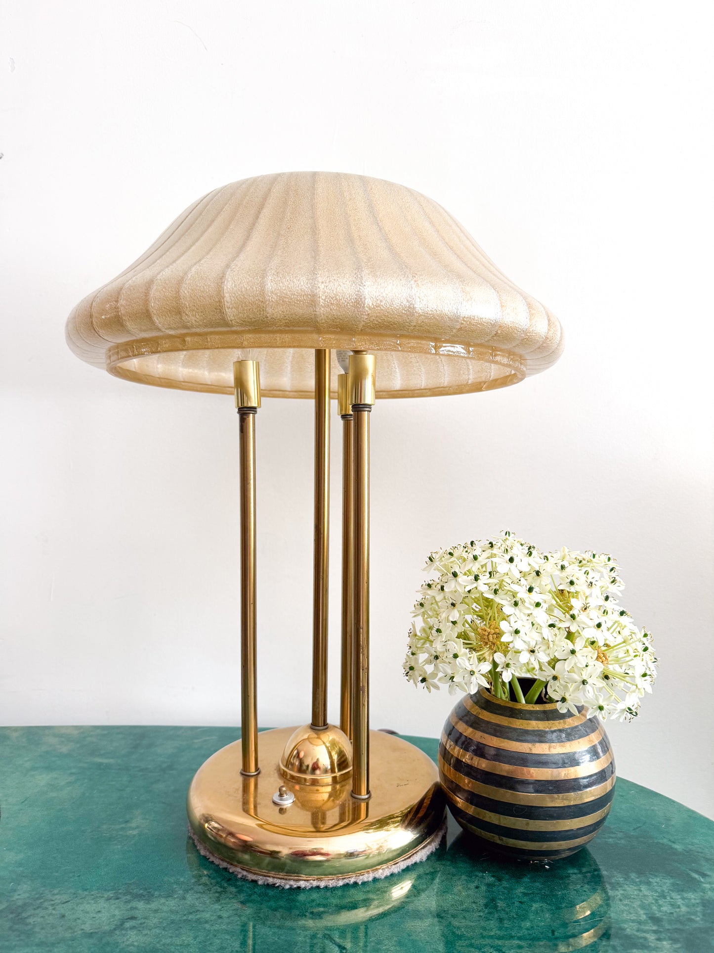 Vintage 1970's Mushroom Brass Lamp Plastic