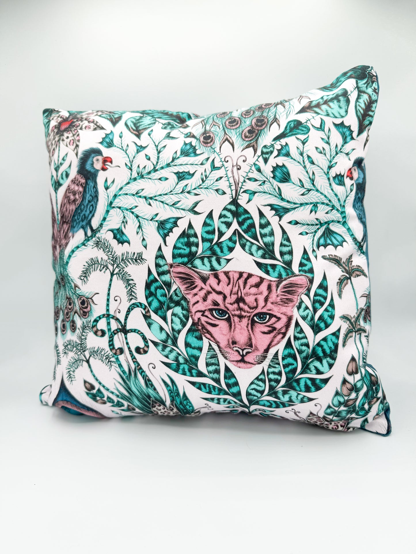 Pink Tiger Jungle & Blue Velvet Pillow